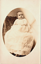 RPPC Plump Sweet Baby Girl Long White Gown Studio Posed Rug  P.UN. WOB (N-301) picture