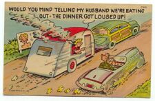  Camper Trailer Camping Cooking Comic Humor Curt Teich & Co. Linen Postcard picture