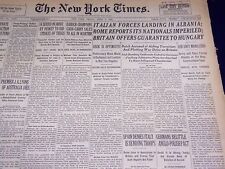 1939 APRIL 7 NEW YORK TIMES - ITALIAN FORCES IN ALBANIA - NT 3075 picture