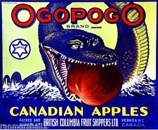 Vernon, B.C. Canada Ogopogo Canadian Sea Serpent Apple Fruit Crate Label Print picture