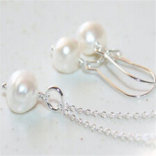 9-10MM white freshwater pearl 925 silver pendant earring set Men Energy Heart picture