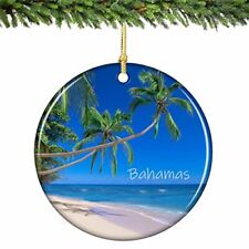 Bahamas Beach and Palm Trees Christmas Ornament Porcelain 2.75 Inches picture