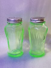 Vintage Hazel Atlas Uranium Depression Glass Green Salt Pepper Shakers picture