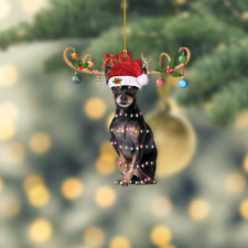 Miniature Pinscher Dog Christmas Ornament, Min Pin Dog Xmas Lights Ornament picture