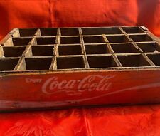 Vintage Enjoy COCA-COLA Wood Divided 24 Bottle Crate Red Coke Wooden Carrier picture