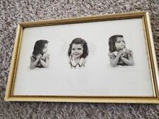 Vintage 1940's - 1950's portrait of young girl 3 poses framed under glass  ID'd picture