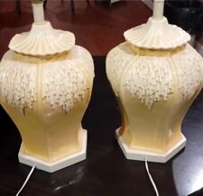 2 Beautiful Vintage 1967 Yellow and White Ginger Jar  Glaze Style Table Lamps picture