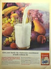 Carnation Instant Nonfat Powdered Milk Cold Glass Fruit Vintage Print Ad 1964 picture