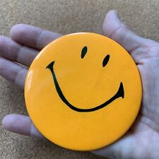 Vintage 1970s Large Orange Smiley Face Collectible Button Pin Back 3-1/2” picture