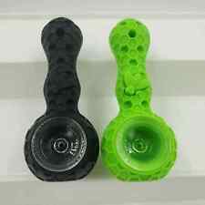 (2) Black & Green Unbreakable Silicone Tobacco Smoking Pipe w/ Glass Bowl picture