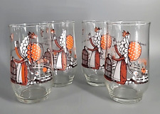 Vintage Kirby Martin Daisy Glasses 1974 Set of 4 Orange Girl Dog Flowers In Box picture