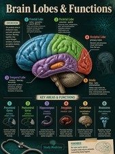 Poster Study Medicine - Brain Lobes & Functions Chart Ultra-HD picture