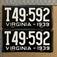 1939 Virginia truck license plate pair T49-592 YOM DMV Ford Chevy Dodge 13044 picture