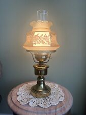VINTAGE Hurricane Lace Glass Floral Brass Base Lamp Night Stand Table 3 Avbl picture