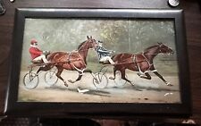 Vintage Wood Cigar Box Trinket Jewellery Case Horse Racing Currier Ives? picture