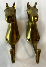 Vintage Solid Brass Equestrian Horse Head Wall Hooks Set Ralph Lauren Style picture