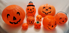 Blow Mold Halloween Vintage Mixed Pumpkins Blow Mold Bucket Candy Pails LOT of 9 picture