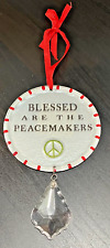 Blessed are the Peacemakers Ornament 5.75in Red Ribbon Dangle Clear Crystal picture