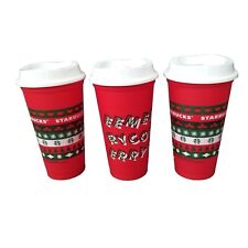 Starbucks Reusable Hot Cup Christmas Holiday Merry Coffee W/Lid Lot of Three picture