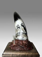 Unique Animal Horn Sculpture with “Puffins’” Signed by artist Alyssa Hogan 8.5” picture