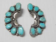 VINTAGE SHOWY NAVAJO INDIAN STERLING SILVER TURQUOISE CLUSTER EARRINGS picture