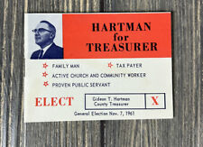 Vintage Hartman For Treasurer General Election Nov 7 1961  picture