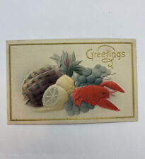 Unique Vintage Greetings Postcard Lobster Fruits Embossed / Ultra Rare picture