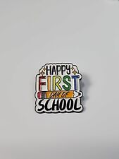 Happy First Day Of School Lapel Pin Rainbow Letters Yellow Pencil  picture