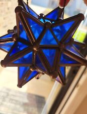 Colbalt Moravian star Stained glass votive candle holder Moroccan Dodecagram picture