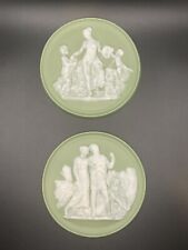2 Miniature Sage Green Jasperware Wedgwood Style Plate, Greek Figurals 4.5 In picture