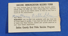 Vintage Polio Vaccine Immunization Record Mary Green Dallas County 1963 picture