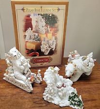 Vtg 2002 Grandeur Noel Porcelain 3 Pc Set Polar Bear Christmas Figurine Set LRG picture