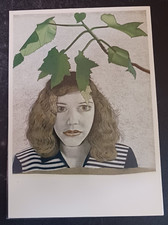 vtg postcard art Lucian Freud Girl with Leaves laminated unposted picture