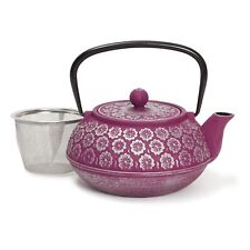 34oz Classic Cast Iron Tea Pot Kettle with Stainless Steel Infuser Purple Floral picture