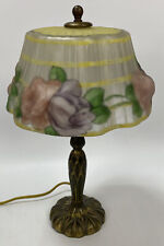 Antique Pairpoint Reverse Painted Puffy Floral Boudoir Lamp Brass Base SIGNED AL picture