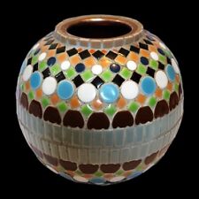 Vintage Israel PM Handmade Enamel Mosaic Stone Tiles on Copper Round Vase 8