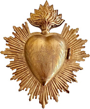 Sacred Heart, Metal Heart Milagro, Heart Box, Prayer Holder (Antique Gold) picture