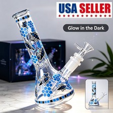 7.8" Honeybee Fluorescent Glass Bong Water Pipe Smoking Tobacco Beaker 14MM picture