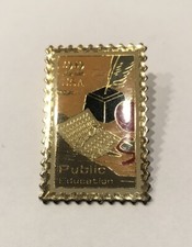 Vintage 22 Cent Stamp Style Public Education Button Pinback Pin picture