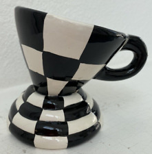 Swak LYNDA CORNEILL Mad Hatter Crooked Black & White Checked Tea Coffee Cup Mug picture