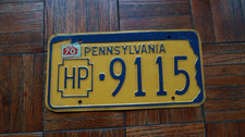 Vintage HP Pennsylvania License Plate 1970s Yellow Handicap picture