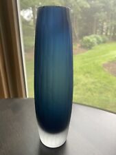 Swedish 1960's Midnight Blue Satin Cased Glass Bullet Vase 8.5” picture