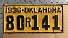 1936 Oklahoma license plate 80-R-141 YOM DMV clear Ford Chevy Dodge 3128 picture