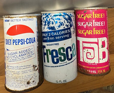 Vintage 1970 Diet Soda Can lot TaB, Diet Pepsi, Fresca - FDA Cyclamate Crises picture