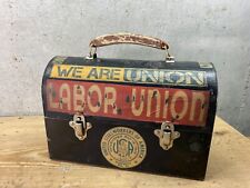 Vintage Black Metal Dome Lunchbox Union stickers Used picture