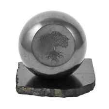 Tree of Life Pattern Engraved Black Karelian Shungite Sphere with Stand Gifts picture