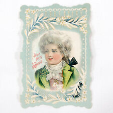 Antique Valentines Day Card Romantic Prince Embossed Die Cut picture