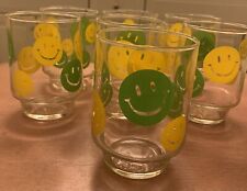 7 pcs  1970s Stackable Libbey Green Yellow Smiley Emoji Glasses Tumblers Vintage picture
