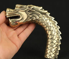 CHINESE OLD COPPER HAND CARVED FEROCITY DRAGON STATUE WALKING STICK HEAD picture