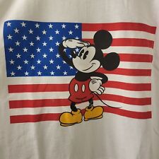 Vintage Disney Store White T Shirt Mickey Mouse Saluting American Flag XXL picture